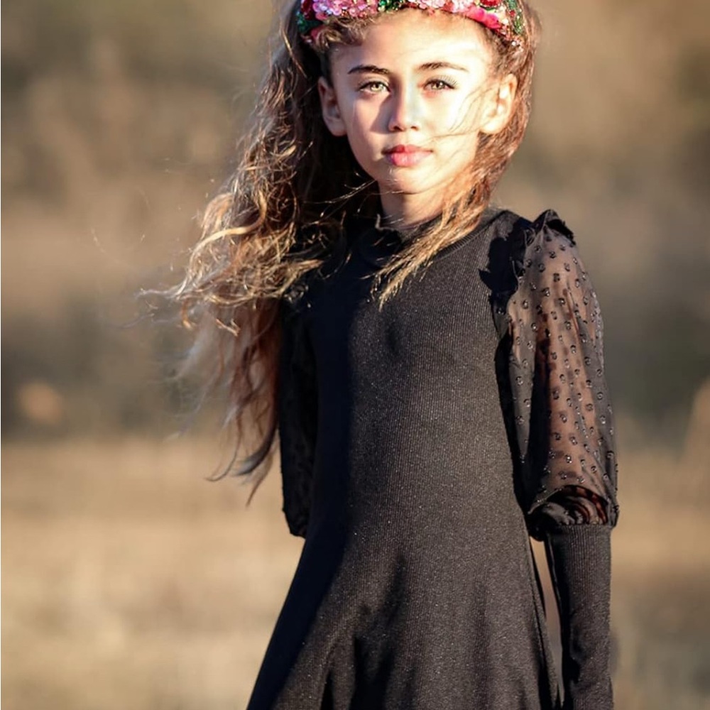 Girls Arshiner Dobby mesh sleeve dress